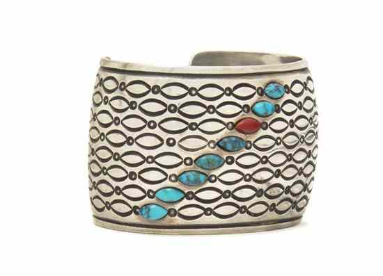 Appraisal: A Navajo Sterling Silver Cuff Bracelet Harvey Begay having diagonally