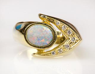 Appraisal: Opal diamond and k yellow gold ring Opal diamond and