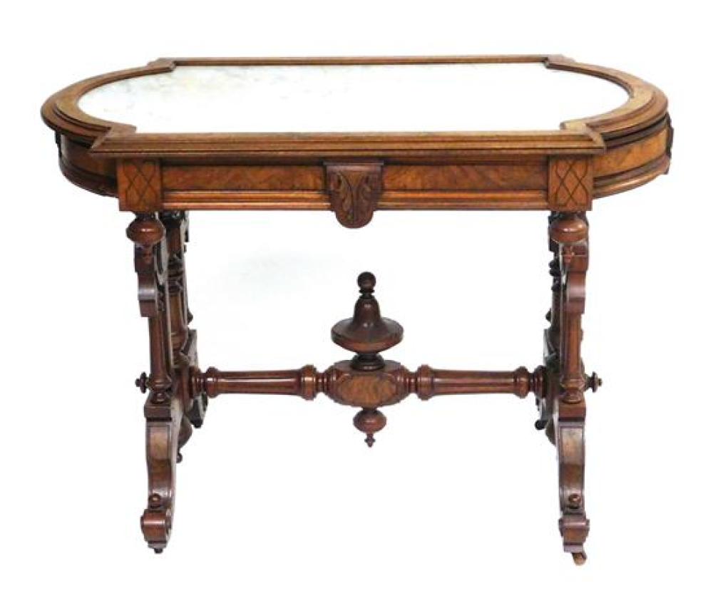 Appraisal: Eastlake marble-top table late th C walnut inlaid marble top