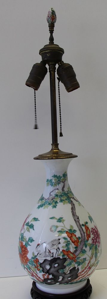 Appraisal: Enamel Decorated Chinese Porcelain Vase As A Lamp From an