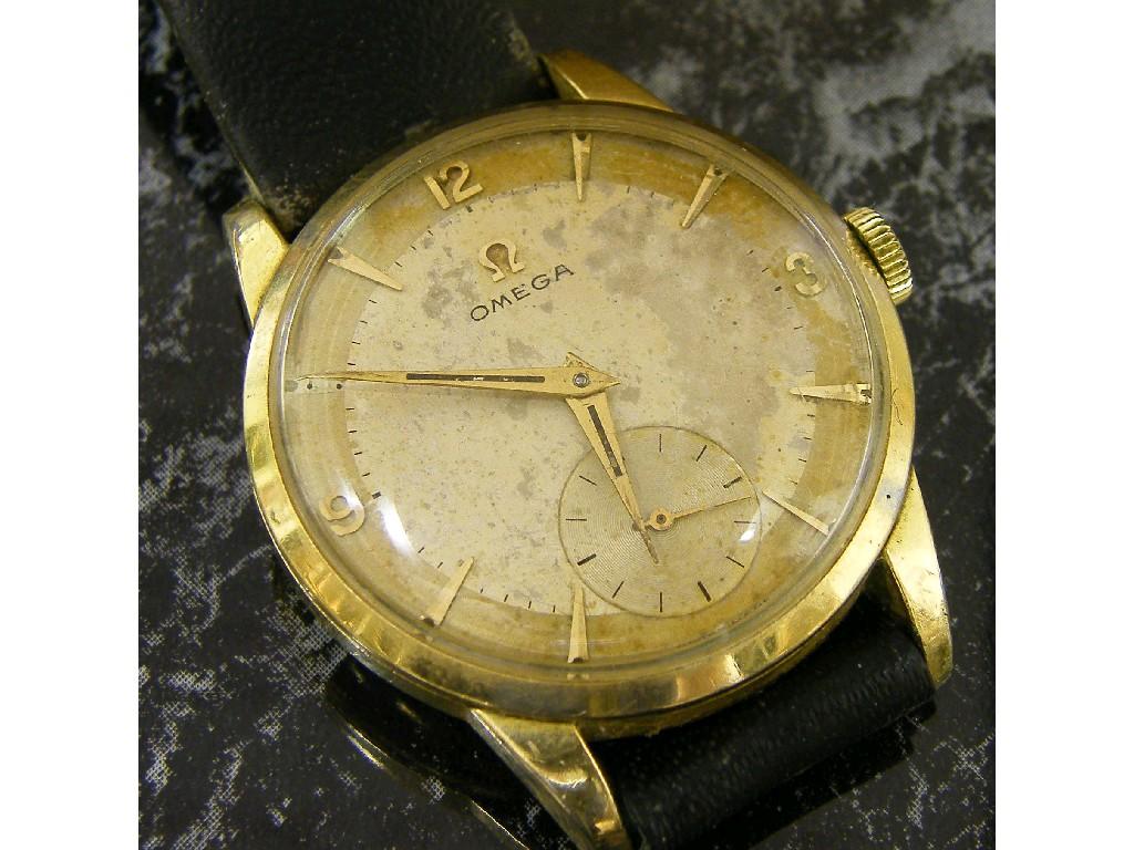 Appraisal: Omega gold plated s gentleman's wristwatch the tarnished silver dial