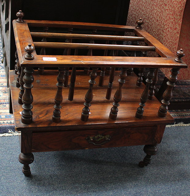 Appraisal: A VICTORIAN WALNUT THREE DIVISIONAL CANTERBURY the top with turned