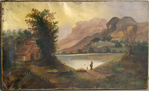 Appraisal: Three primitive oil on canvas landscapes late th c