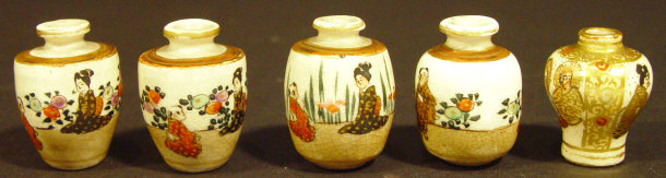 Appraisal: Two pairs of miniature Japanese Satsuma pottery vases and one