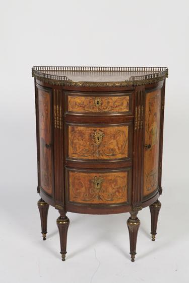 Appraisal: A LOUIS XVI STYLE MARBLE TOPPED AND VERNIS MATIN COMMODE