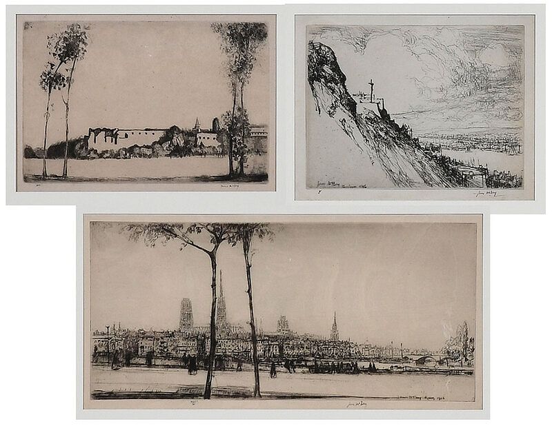 Appraisal: James McBey Scottish - Three France related etchings The Crucifix