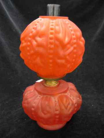 Appraisal: Victorian Art Glass Oil Lamp puffy red satin with matching