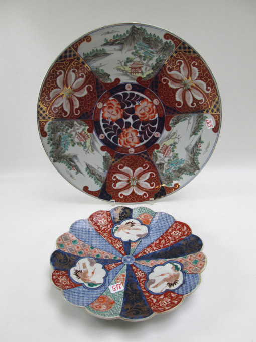 Appraisal: JAPANESE IMARI PORCELAIN CHARGER AND TRAY two hand enameled pieces