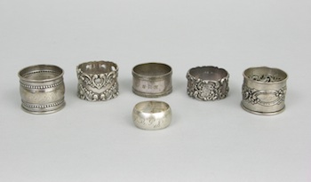 Appraisal: A Group of Six Sterling Silver Napkin Rings Containing two