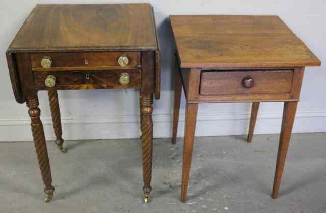 Appraisal: Two Tables Sheraton Mahogany Drawer Work Tablewith spiral legs and