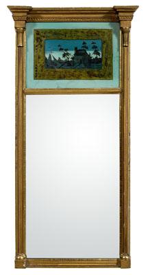 Appraisal: Federal gilt wood and eglomise mirror eglomise plate depicting port