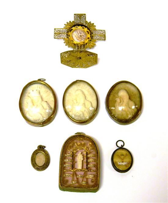 Appraisal: Group of Catholic relics and pendants variously framed and presented