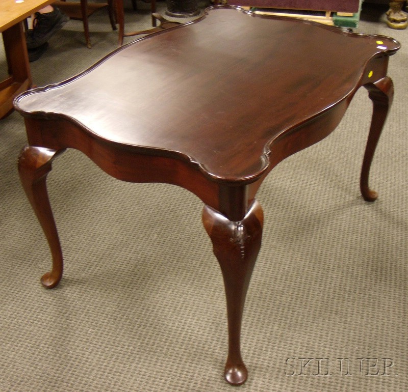 Appraisal: Queen Anne Style Carved Mahogany Tray-top Low Table ht lg