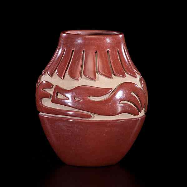 Appraisal: Teresita Naranjo Santa Clara Carved Redware Jar deeply carved with