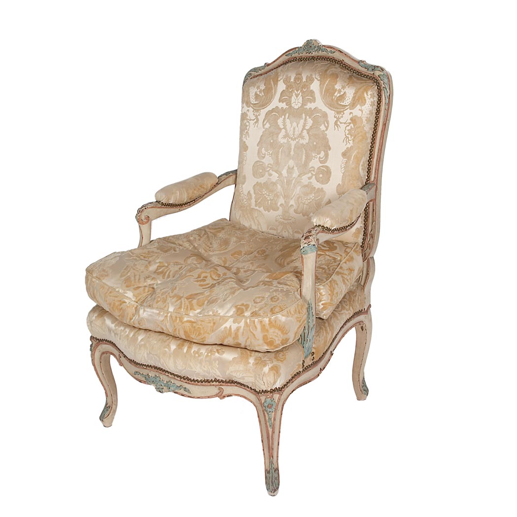 Appraisal: Louis XV Style Painted Fauteuil a la Reine The foliate