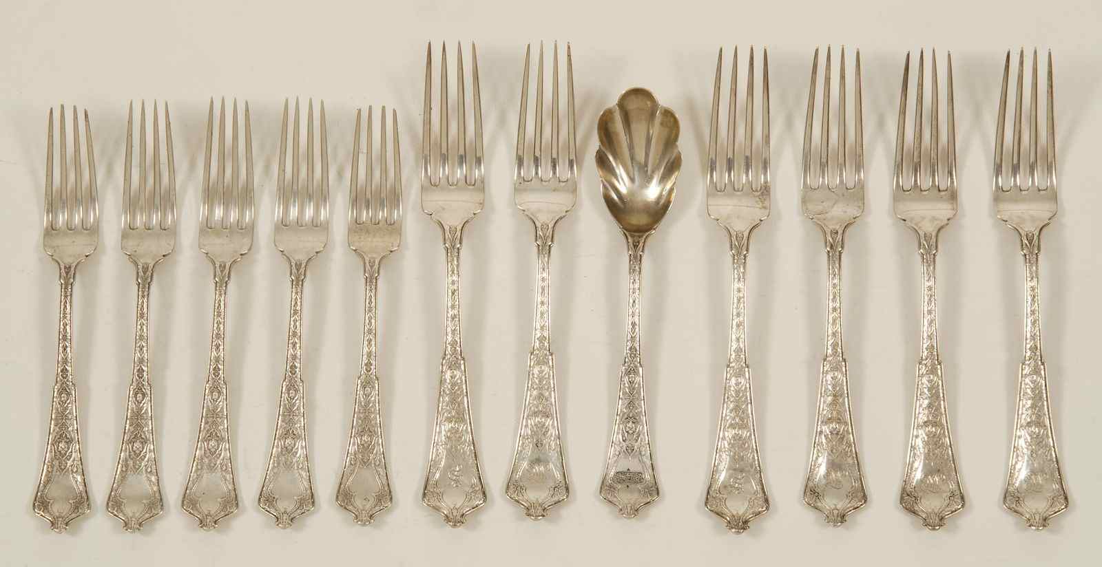 Appraisal: TIFFANY STERLING SILVER PARTIAL FLATWARE SETIn the Persian'' pattern Consists