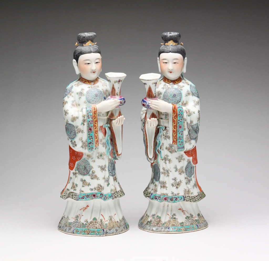 Appraisal: Late th century Two woman holding vases nicely detailed hand