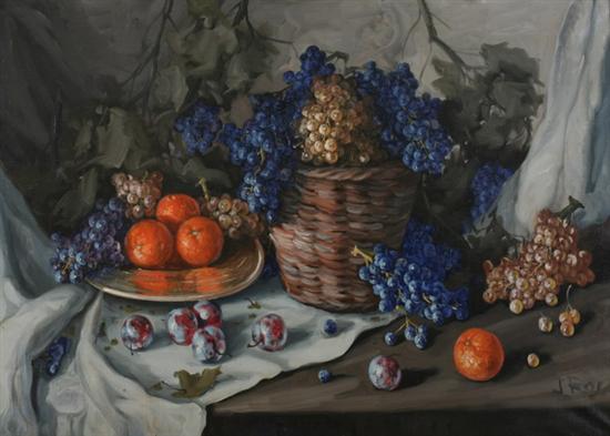 Appraisal: J ROS Spanish th century STILL LIFE WITH GRAPES AND