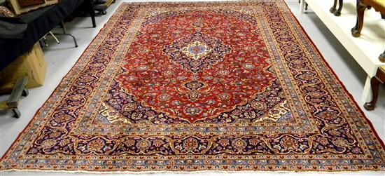 Appraisal: Persian Kashan red field with indigo and light blue accents