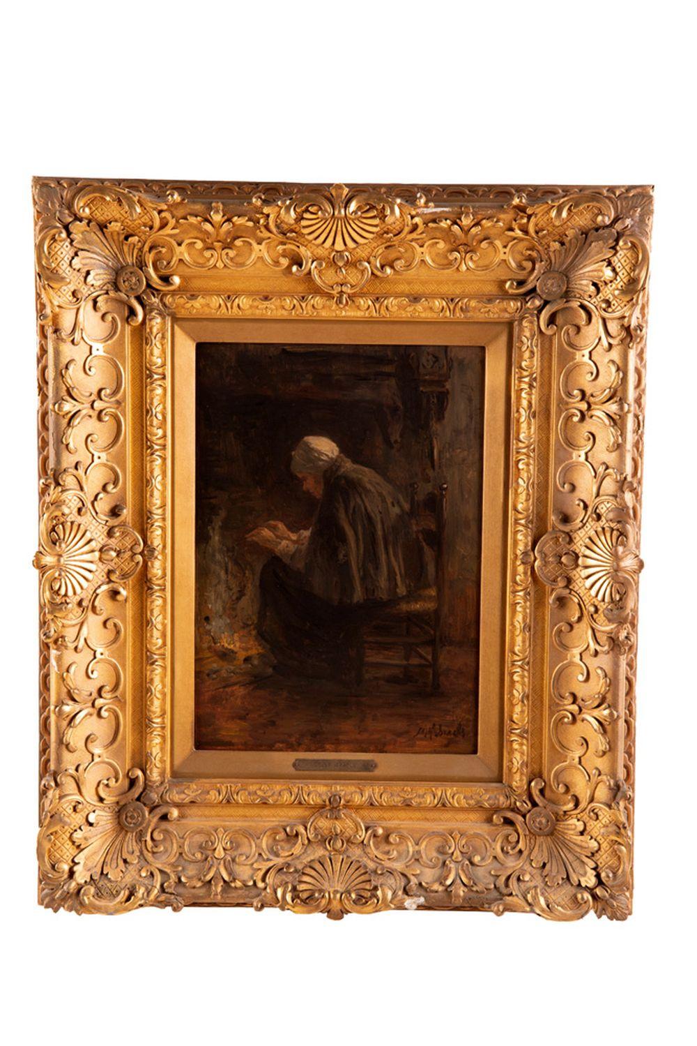 Appraisal: JOZEF ISRAELS WOMAN AT HEARTH oil on panel signed lower