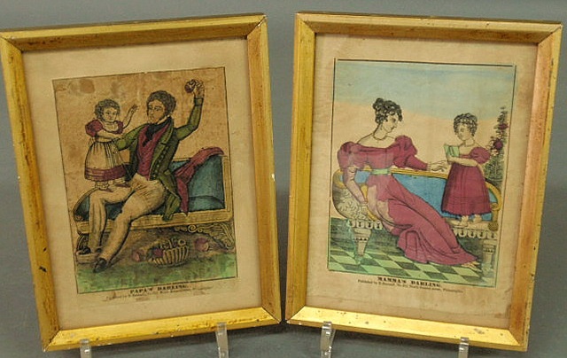 Appraisal: Pair of hand-colored prints Papa s Darling and Mama s