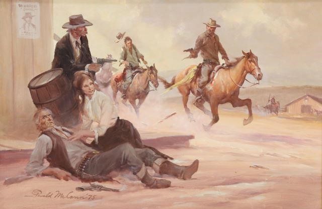 Appraisal: Framed oil painting on board The Outlaws signed lower left