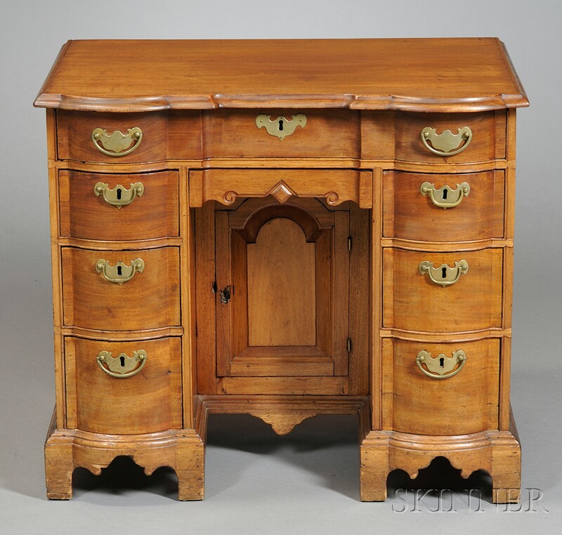 Appraisal: Chippendale Mahogany Block-front Bureau Table Boston c - the molded