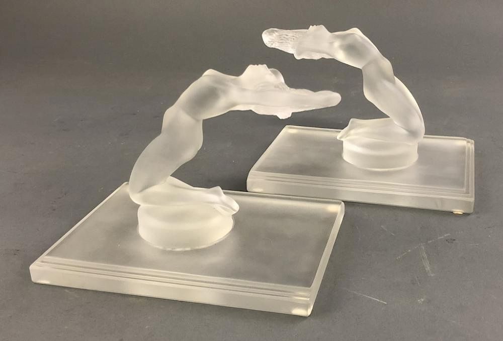 Appraisal: Pair of Lalique Style Frosted Glass Nudes Pair of Lalique