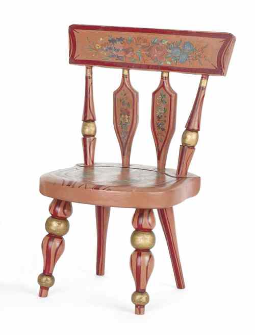 Appraisal: Joseph Lehn Pennsylvania - rare painted turned wooden chair miniature