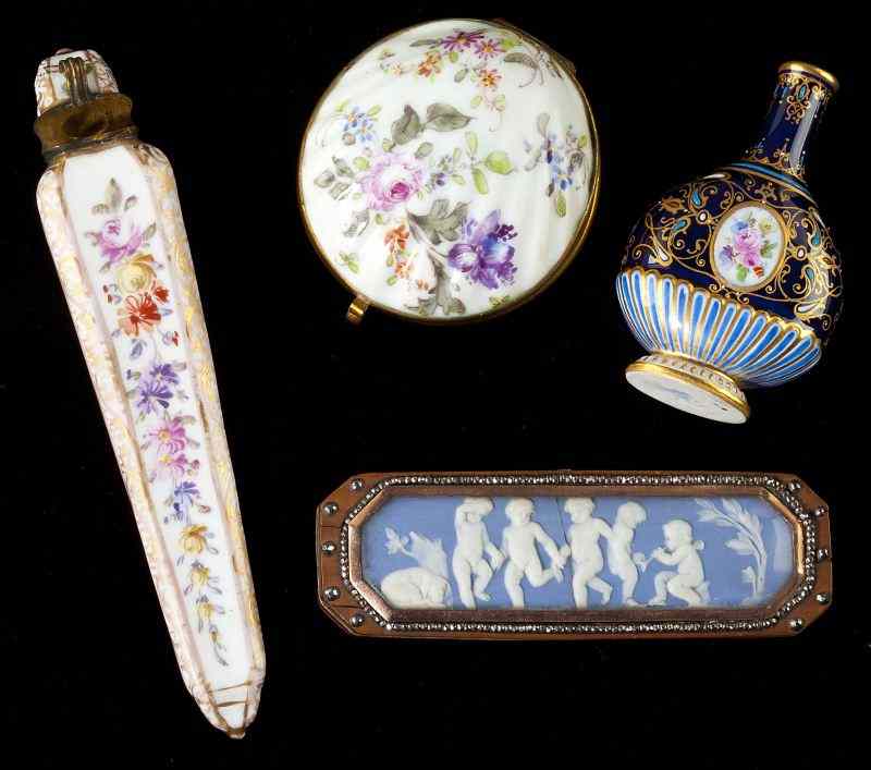 Appraisal: Four Lady's Vanity Articles th century a porcelain pill box