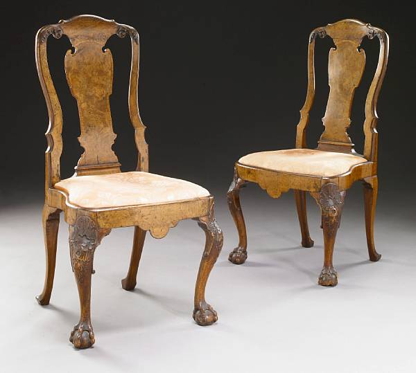 Appraisal: A pair of George II inlaid walnut side chairs first