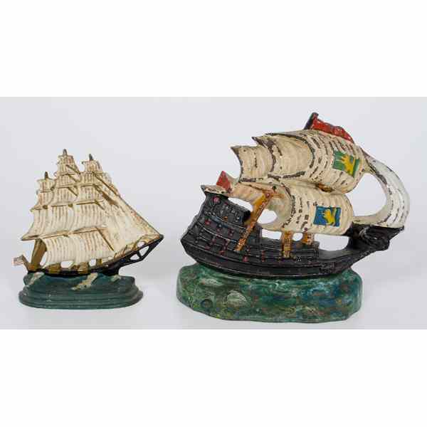 Appraisal: Sailing Ships Cast Iron Doorstop American two painted cast iron