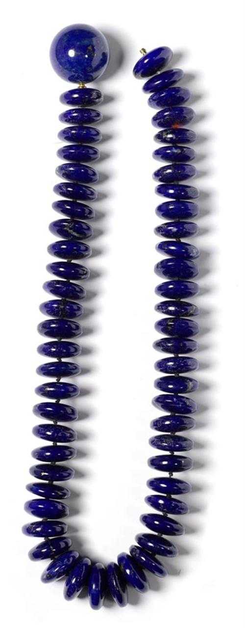 Appraisal: LAPIS LAZULI NECKLACE Fancy necklace of numerous lapis lazuli rondelles