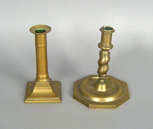 Appraisal: Two brass candlesticks one th c with spiral shaft h