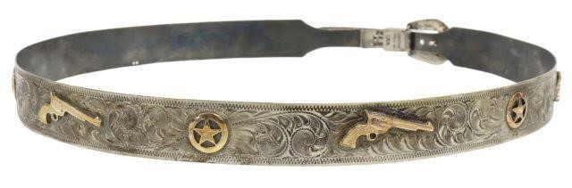 Appraisal: Western sterling silver and kt gold overlay cowboy hatband J