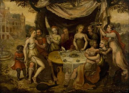 Appraisal: FOLLOWER OF FRANZ FLORIS A LOVERS' FEAST Oil on panel