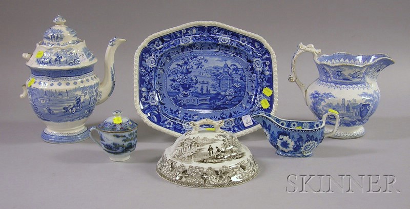 Appraisal: Six Staffordshire Ceramic Tableware Items five in blue and white