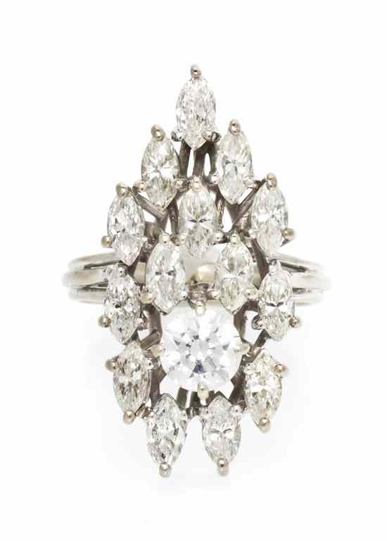 Appraisal: An Karat White Gold and Diamond Cluster Ring containing one