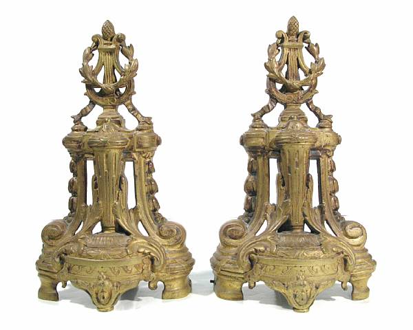 Appraisal: A pair of Louis XVI style gilt metal chenets together