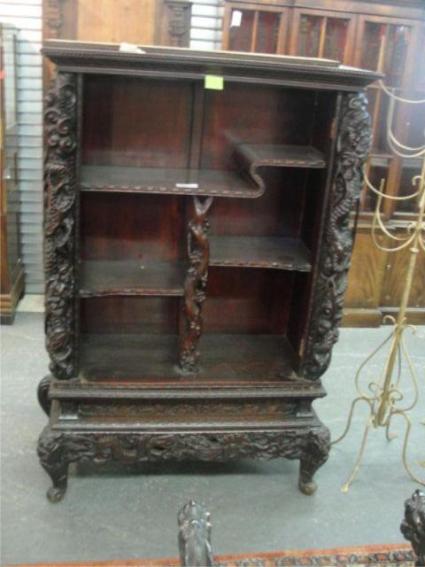 Appraisal: Asian Highly Carved Etagere Vitrine As is-no door From a