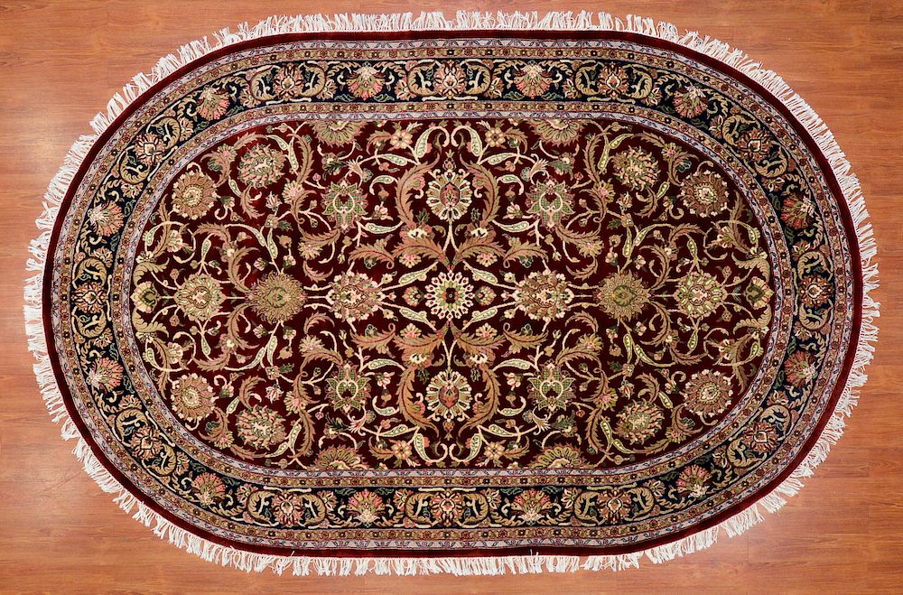 Appraisal: Fine Indo Keshan Design Oval Rug India x modern hand