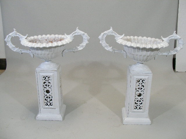 Appraisal: Pair of Cast Iron Double Handled Garden Urns American c