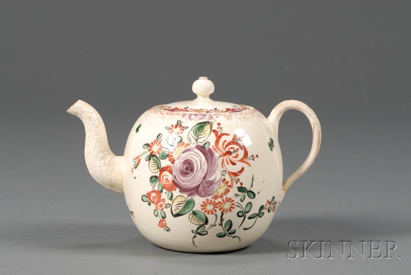 Appraisal: Staffordshire Enameled Creamware Teapot and Cover England late th century