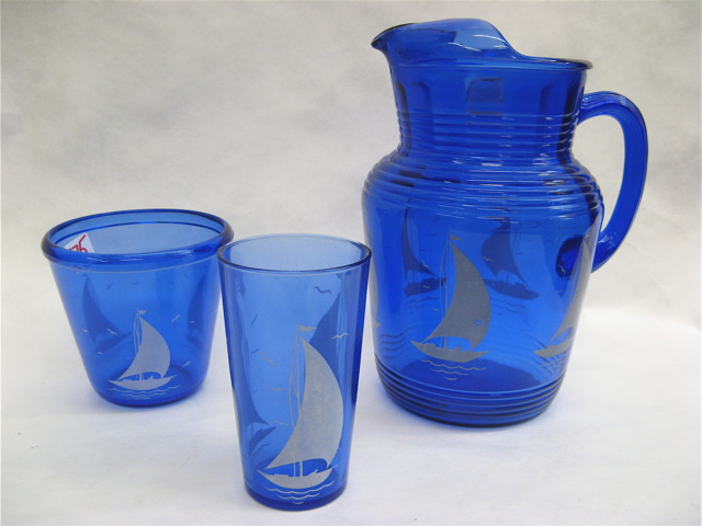 Appraisal: BLUE DEPRESSION GLASS WATER SET pieces c 's in the