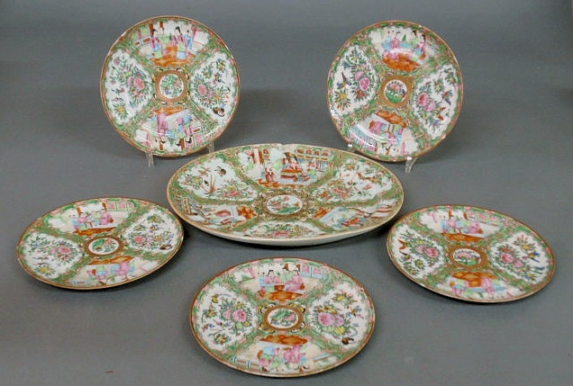 Appraisal: Rose Medallion oval platter th c x and five plates