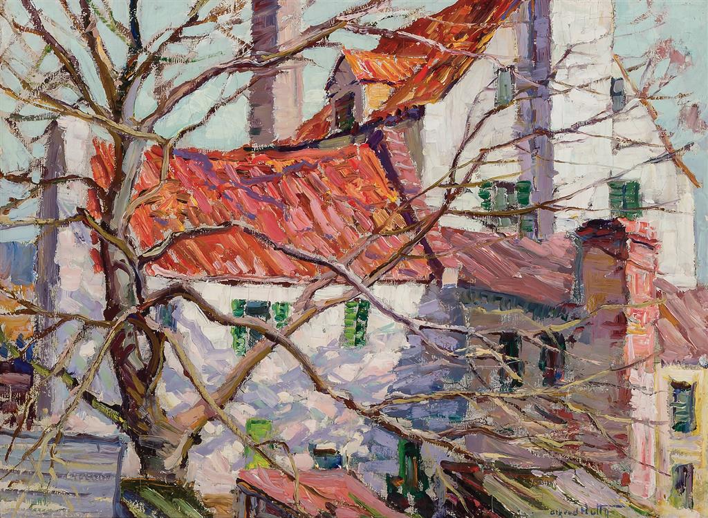 Appraisal: ALFRED HEBER HUTTY American - Red Roofs oil on board