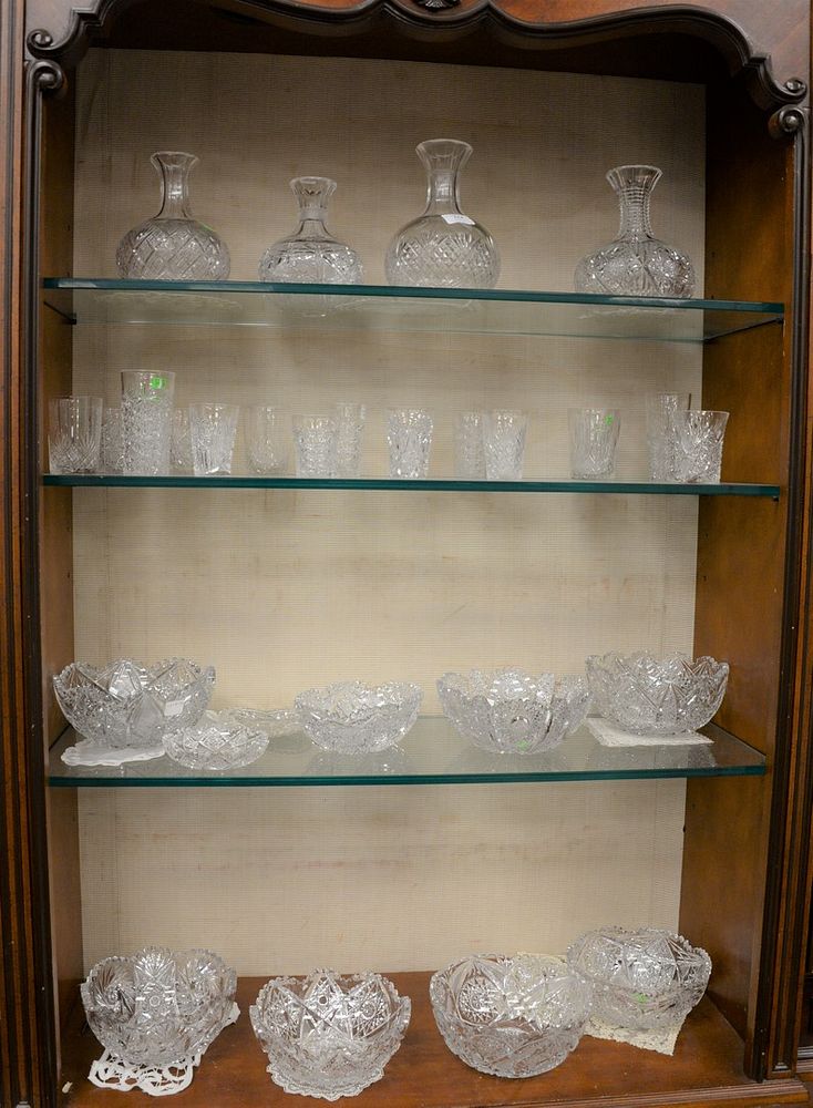 Appraisal: Large group of cut glass to include four vases six