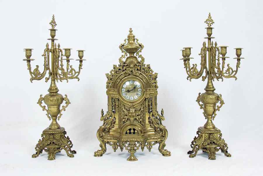 Appraisal: IMPERIAL PIECE BRASS GARNITURE CLOCK SET European style brass case