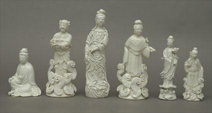 Appraisal: Six Chinese Blanc-de-Chine Porcelain Figures to in