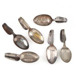 Appraisal: Six Vintage Medicine Spoons with Folded Handles the bowls are